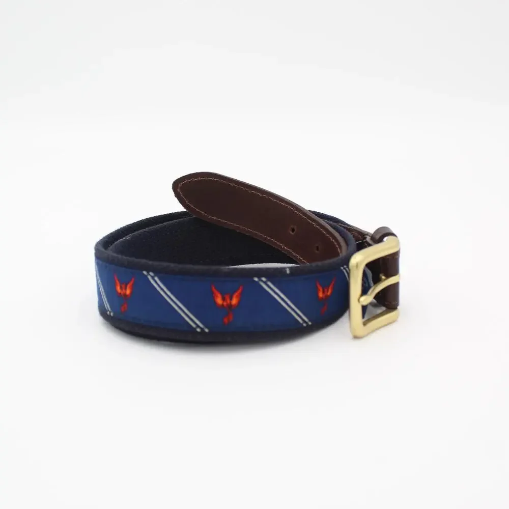 Vineyard Vines Belt Mens 36 Blue Canvas Leather Embroidered Phoenix Bird Preppy